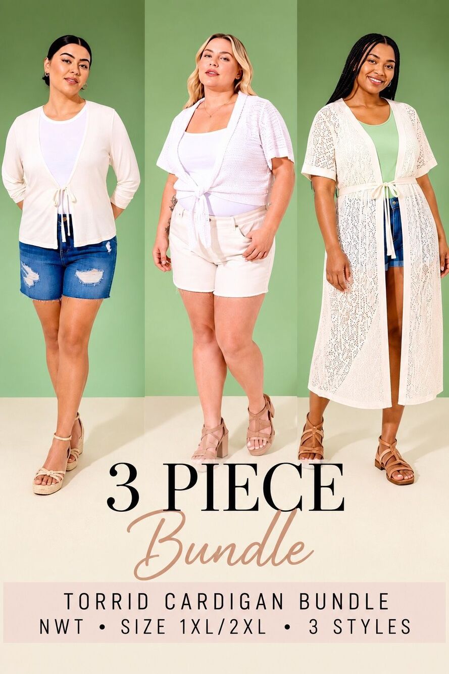 Torrid Cardigan Duster Shrug Bundle White Ivory Crochet Tie Front Lot 1-2 NWT